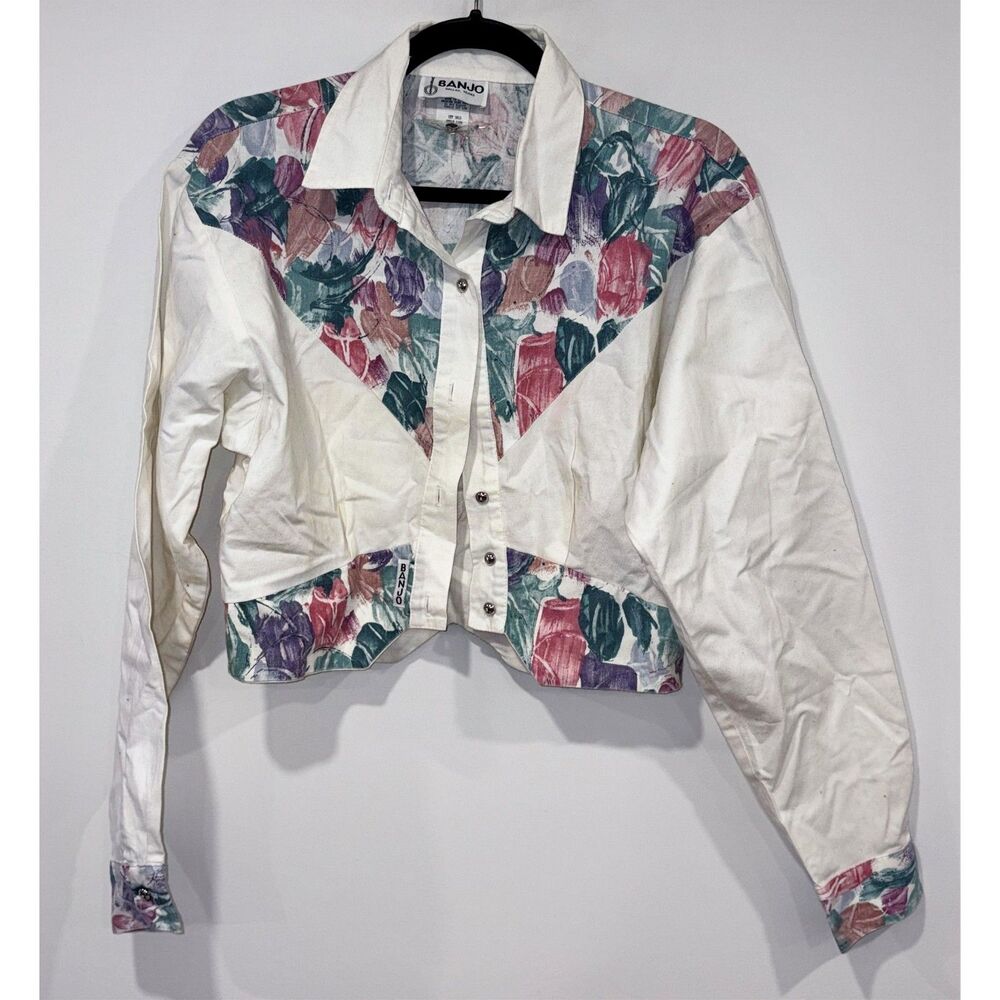 Vintage Banjo Dallas Texas Floral Western Cropped Jacket Large USA Made